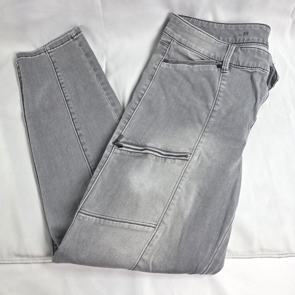 White House Black Market The Skinny Ankle Grey Utility Cargo Jeans Sz 10